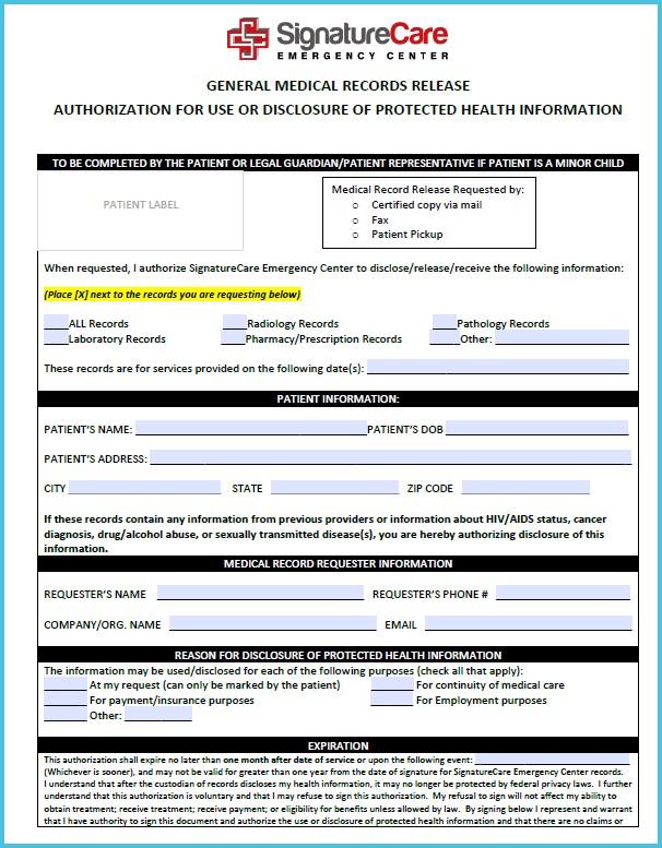 Medical Records Release Form 1